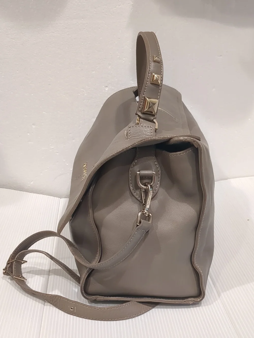 Patrizia Pepe Taupe Leather Minimalist Satchel Crossbody